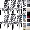 SearchI Dining Room Chair Covers Set of 6, Stretch Spandex Kitchen Slipcovers Removable Washable Geometric Parsons Protector for Hotel, Ceremony (Gray+White)