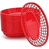 EUSOAR 9.4in x 5.9in Red Oval Plastic Food Serving Baskets, 24pcs Reusable Microwave & Dishwasher Safe, Great for Burger, Fries, Sandwiches