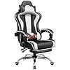 Yaheetech Gaming Chair, Video Game Chair with Massage Lumbar Support and Footrest Height Adjustable Ergonomic Computer Gaming Chair with Swivel Seat and Headrest, Black/White