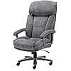 CLATINA Ergonomic Big and Tall Executive Office Chair with Upholstered Swivel 400lbs High Capacity Adjustable Height Thick Padding Headrest and Armrest for Home Office Grey