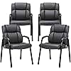 CLATINA Leather Guest Chair with Padded Arm Rest for Reception Meeting Conference and Waiting Room Side Office Home Black 4 Pack