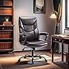 GlasFlength Ergonomic Office Chair, PU Leather Home Office Desk Chairs with Adjustable Lumbar Support, Mid Back Comfy Executive Computer Chair Swivel Gaming Chair with Wheels, Black/Fixed Armrest