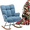 Zedachica Rocking Chair Nursery Teddy Upholstered Glider Rocker Rocking Accent Chair Padded Seat with High Backrest Armchair Comfy Side Chair for Living Room Bedroom Offices (Light Blue Teddy)