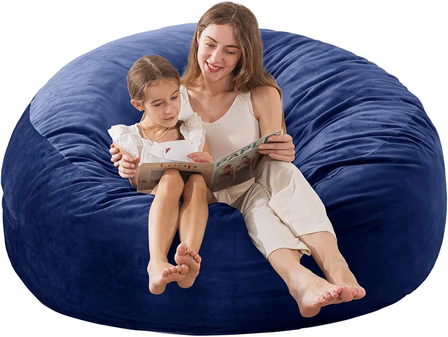 [Removable Outer Cover] Large Bean Bag Chair, 3 ft Bean Bag Chairs for Adults/Kids with Filling,Soft Memory Foam Bean Bag with Filler Included,Machine Washable - 3 Foot,Dark Blue