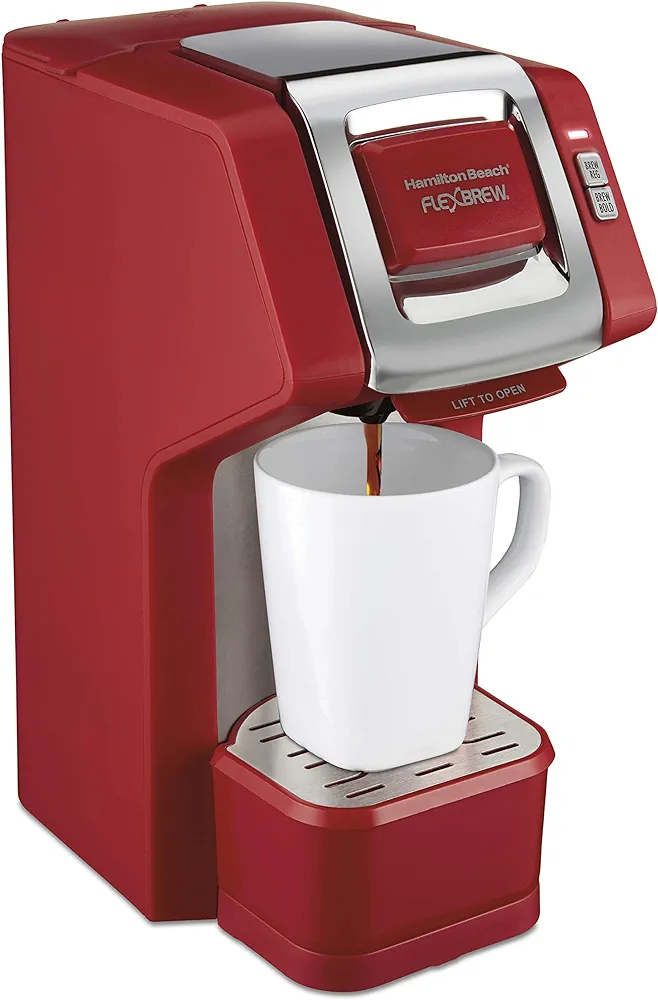 Hamilton Beach 49945 FlexBrew Single-Serve Coffee Maker Compatible with Pod Packs and Grounds, 1 Cup, Red