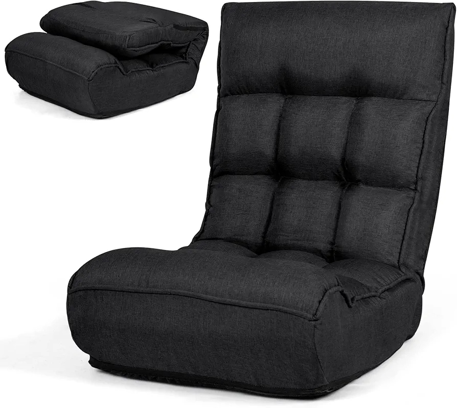 COSTWAY Folding Floor Lounge Chair, Floor Gaming Chair with 5-Position Adjustable Head & 4-Position Adjustable Backrest, Indoor Lazy Sofa Recliner for Bedroom, Living Room (Black)