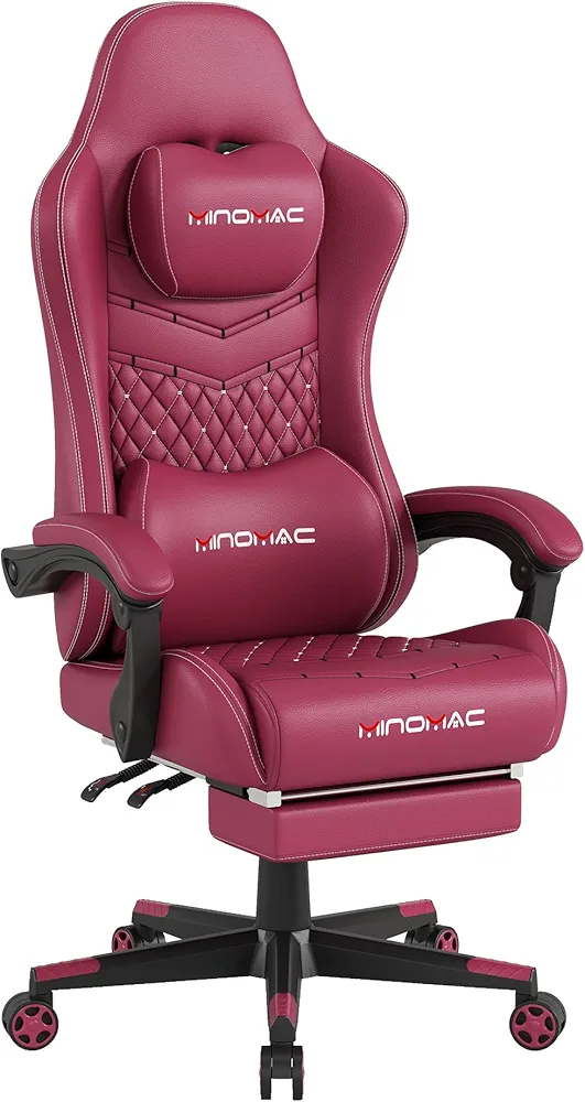 Gaming Chair,Computer Chair with Footrest,Ergonomic backrest and Lumbar Support,Breathable Leather,400LBS Support,Height Adjustable Game Chair with 360°-Swivel (Red)