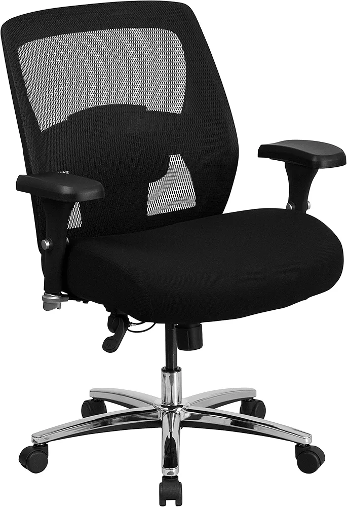 Flash Furniture Hercules Series Big & Tall Swivel Office and Gaming Chair, Ergonomic Mesh Office Chair with Padded Seat and Ratchet Back, Black