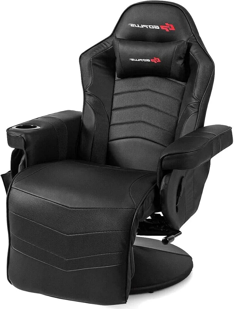 Massage Gaming Chair, Reclining High Back Office Chair w/Adjustable Backrest & Footrest, PU Leather Swivel Ergonomic Computer Chair w/Side Pouch & Cup Holder for Adults (Black)