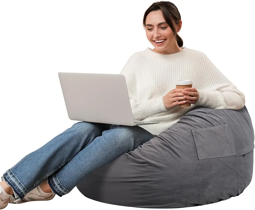DUMOS 3FT Bean Bag Chair Beanbag for Adults and Kids Oversized Lazy Sofa Living Room Furniture with Removable Washable Cover Giant Comfy Gaming Chair Round Couch for Bedroom Dorm