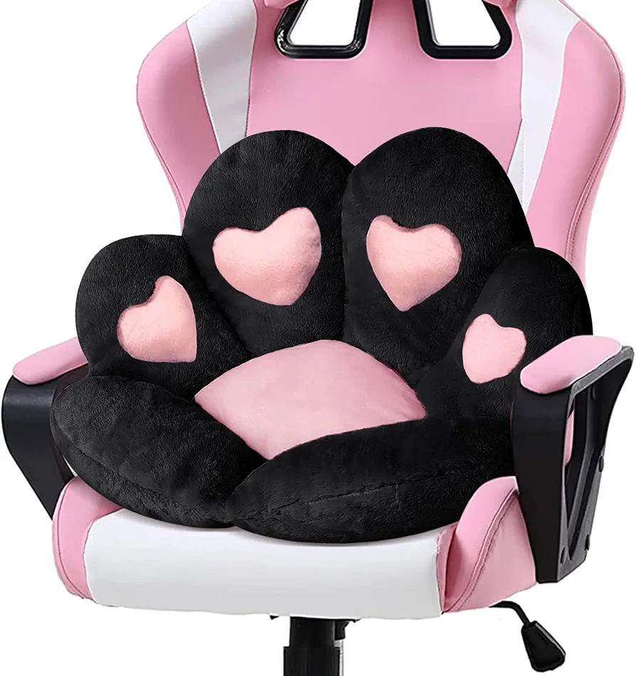 Ditucu Cat Paw Cushion Kawaii Chair Cushions 27.5 x 23.6 inch Cute Stuff Heart-Shaped Seat Pad Comfy Lazy Sofa Office Floor Pillow for Gaming Chairs Room Decor Black
