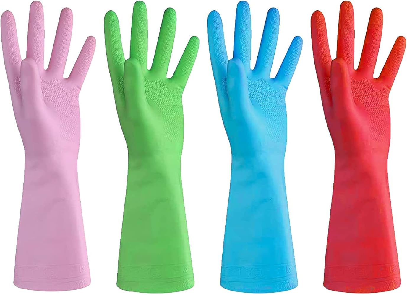 URBANSEASONS Dishwashing Rubber Gloves for Cleaning – 4 Pairs Household Gloves Including Blue, Pink, Green and Red, Non Latex and Fit Your Hands Well, Great Kitchen Tools