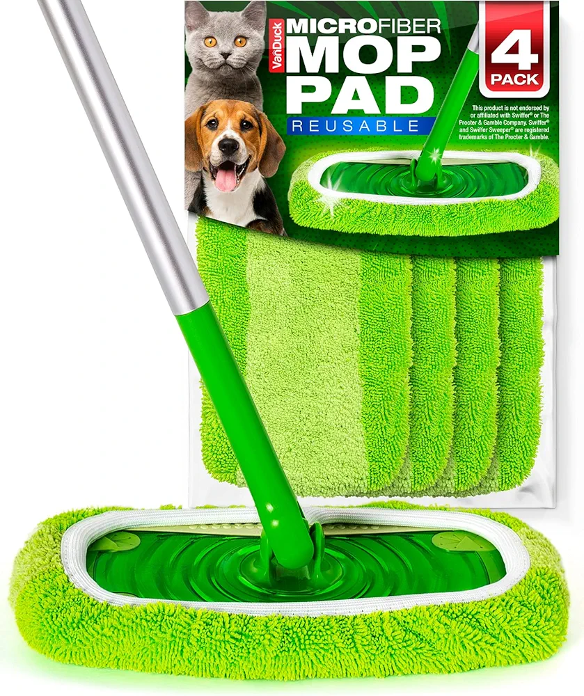 Reusable Mop Pads Compatible with Swiffer Sweeper Mops (4-Pack) - Washable Microfiber Mop Pads for Wet & Dry Use - All Purpose Floor Mopping and Cleaning Product