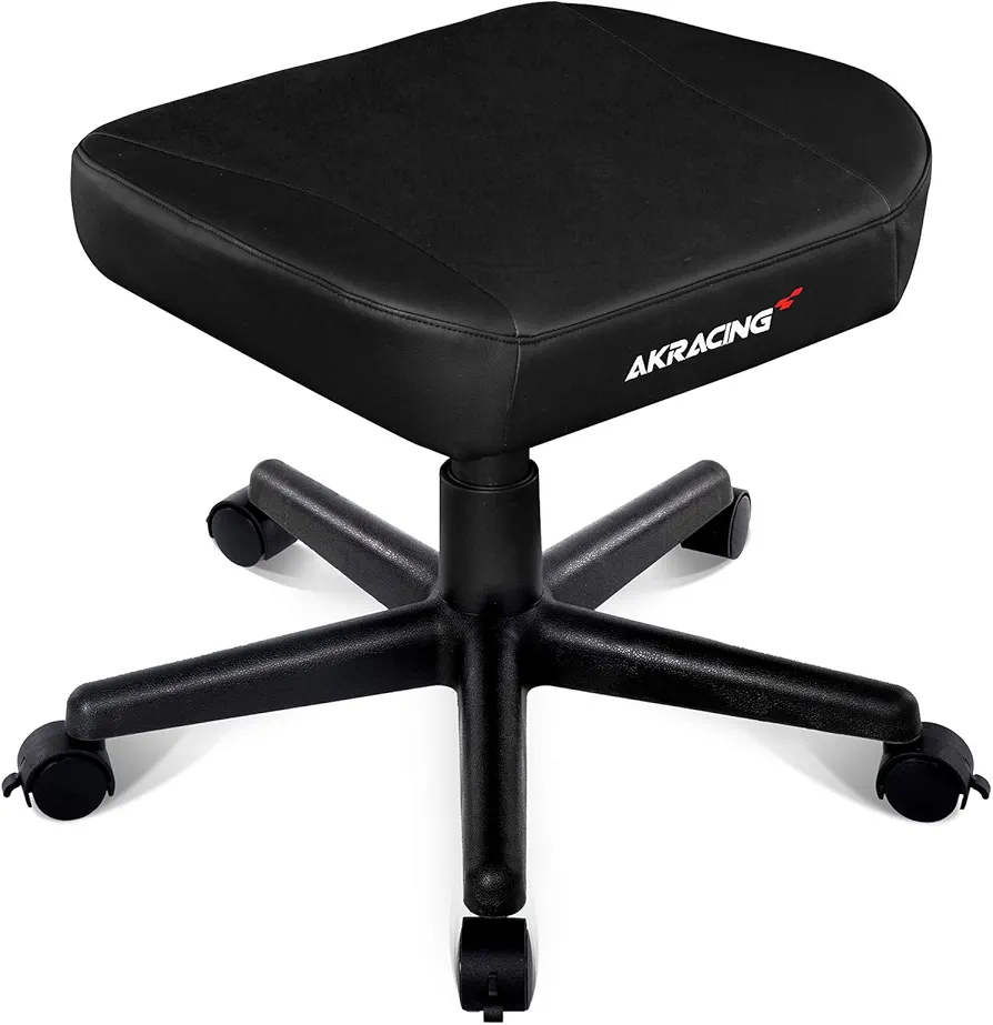 AKRacing Ottoman Footrest with PU Leather Upholstery, Adjustable Height and Swivel Wheels for Office and Gaming Chairs - Black