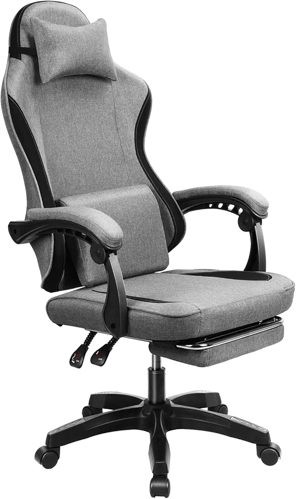 Gaming Chair, Ergonomic Computer Chair with Footrest, Massage Game Chair with Headrest and Backrest, Office Chair with 360 Rotation Wheels Grey
