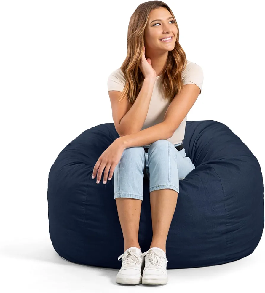 Big Joe Fuf Medium Foam Filled Bean Bag Chair with Removable Cover, Cobalt Lenox, Durable Woven Polyester, 3 feet Big