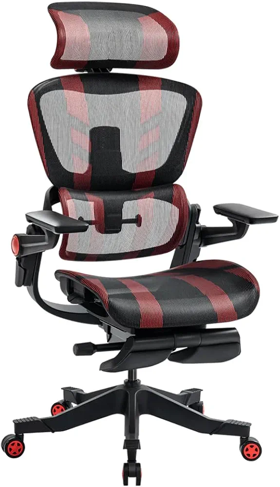 HINOMI H1 Pro V2 Ergonomic Gaming Chair with Footrest - Home Office Desk Chair with Lumbar Support, Mesh Office Chair with Headrest, Comfy Computer Chair with Back Support (Red, Medium)