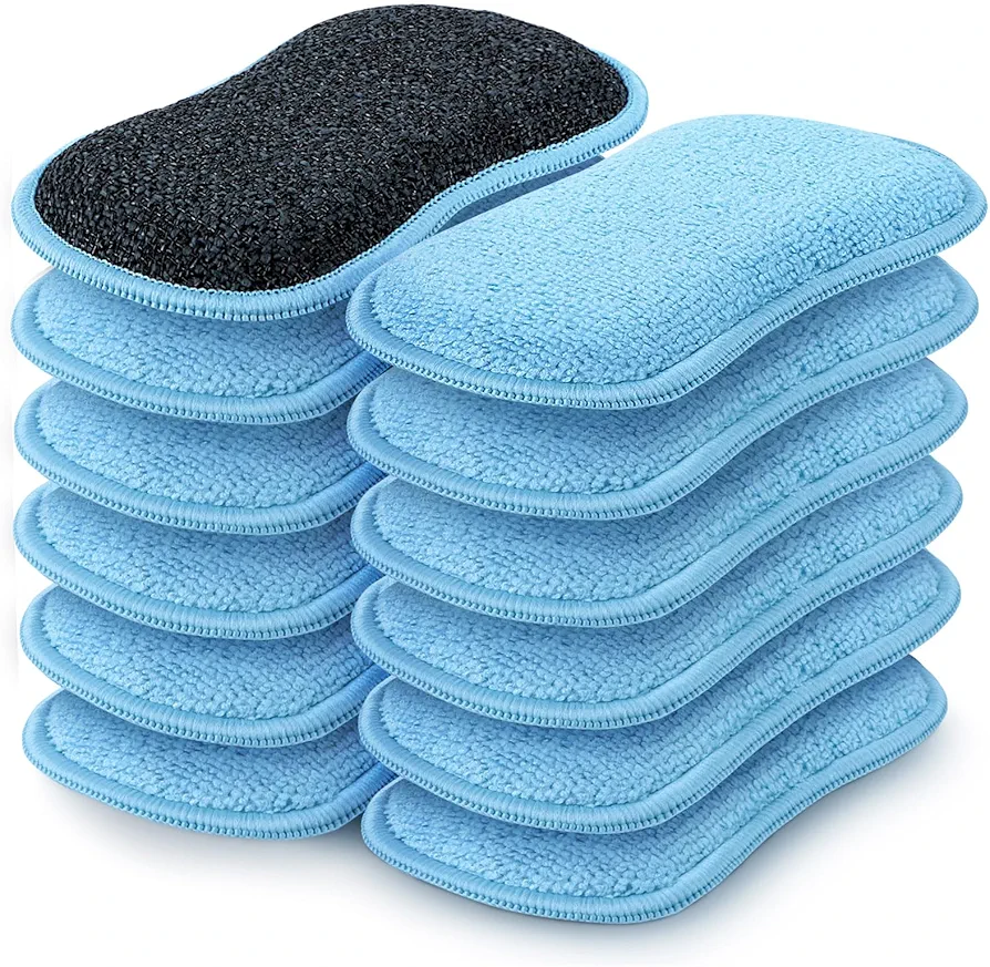 HOMEXCEL 12 Pack Multi-Purpose Scrub Sponges Kitchen, Dish Sponge, Non-Scratch Microfiber Sponge for Efficiently Cleaning Dishes, Pots, and Pans, and More (Blue)