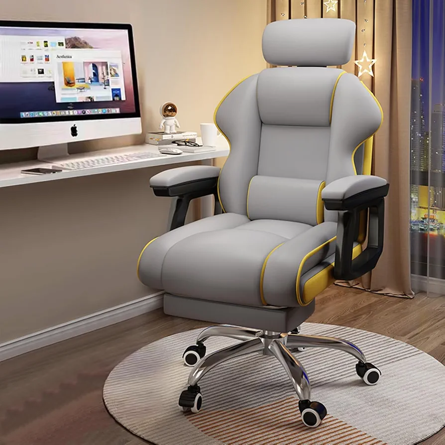 Executive Computer Chair Home Office Desk Chair,Adjustable Angle, Ergonomic Adjustable Height PU Leather Chairs with Cushions Armrest for Long Time Seating-High Office Chair with Footrest