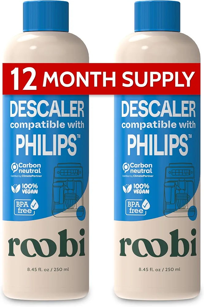 Roobi Philips Compatible Descaling Solution & Cleaner. Specially Formulated for Descaling & Cleaning Philips Coffee Machines. Carbon Neutral Philips Descaler Kit. 2 Uses per Bottle, 2 Pack