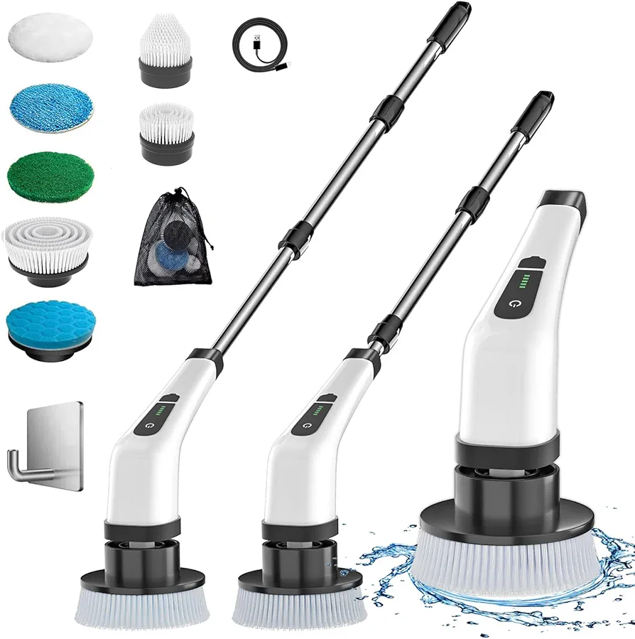 MGLSDeet Electric Spin Scrubber Rechargeable Cleaning Brush with 7 Replaceable Brush Heads, Cordless and Portable Power Scrubber, Electric Bathroom Scrubber for Cleaning Tile, Window, Floor, Tub, Car