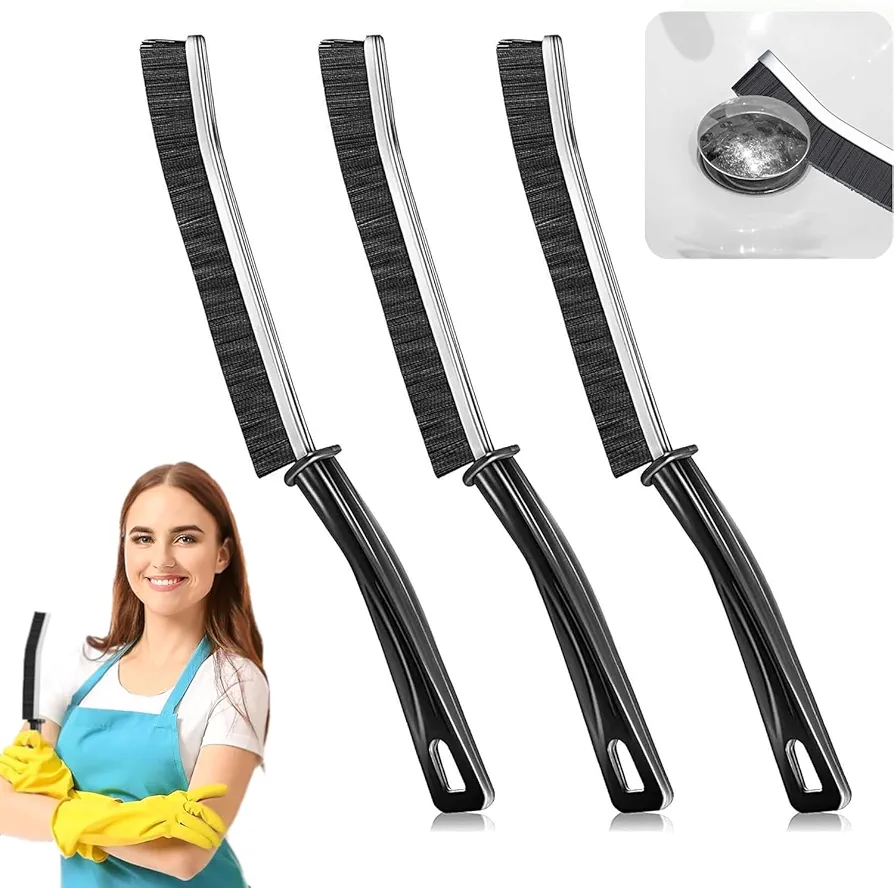 Crevice Cleaning Brush, Heavy-Duty Bristle Brushes for Compact Space Cleaning, Slim Gap Scrubbing Tool, Perfect for Kitchen Surfaces, Window Tracks, Bathroom Tiles & Faucets (BK 3 Pcs)
