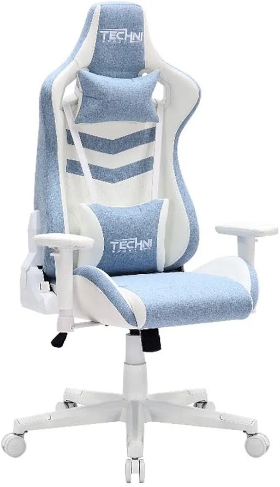 Techni Sport 17" Modern Fabric Ergonomic Gaming Chair in Blue/White