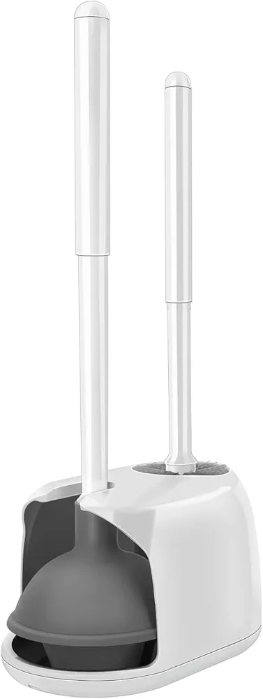 SetSail Toilet Brush and Plunger Set, Toilet Plungers for Bathroom Heavy Duty Toilet Bowl Brush and Holder Hidden Toilet Plunger and Brush Set for Deeply Cleaning - White