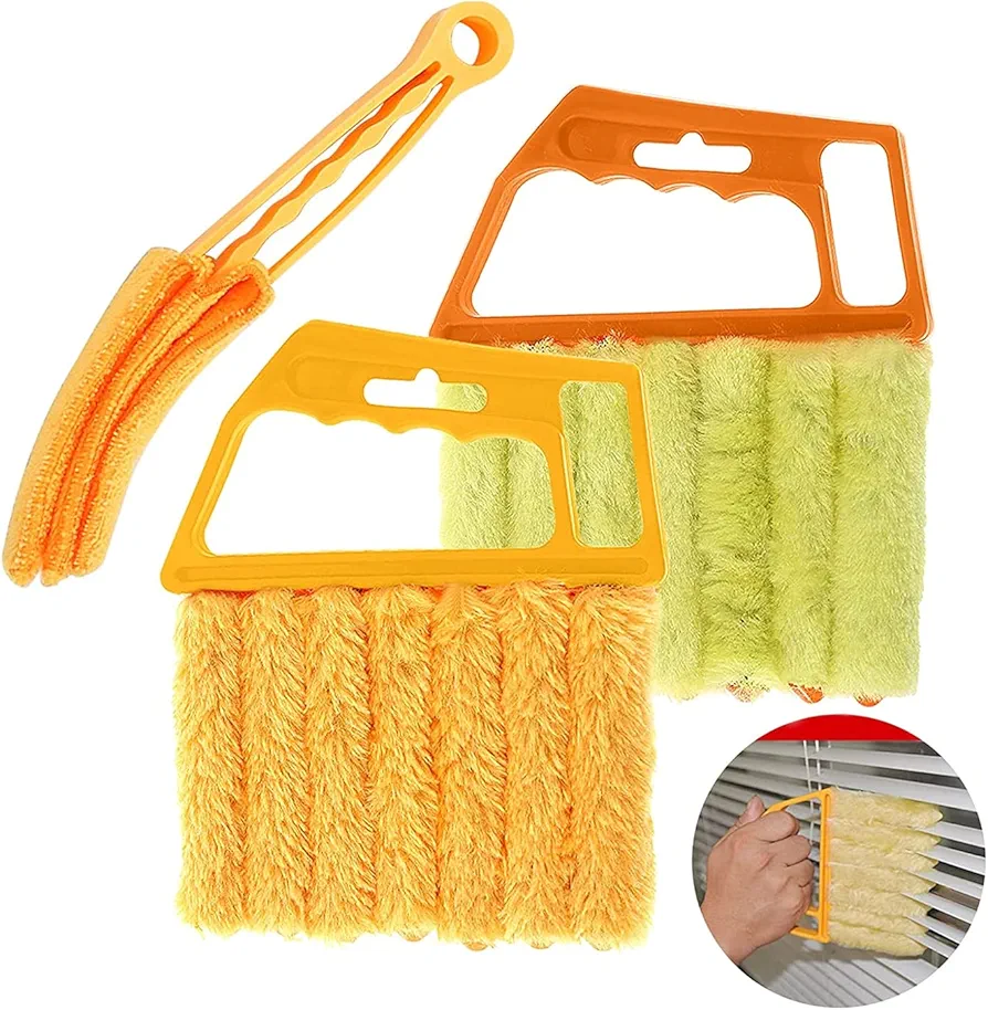 2Pcs Window Venetian 7 Finger Dusting Cleaner Tool and 1Pc Window Blind Cleaner Duster Brush Hand-Held Window Shutters Venetian Shades Brush Window Air Conditioner Duster Dirt Cleaner … Yellow