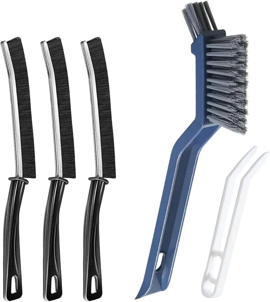 4 Pcs Cleaning Tool Set, Crevice Cleaning Brush, Hard Bristle Crevice Cleaning Brush, Household Use Multifunctional Gap Cleaning Brush with Built-in Clip for Kitchen Bathroom Toilet Crevice