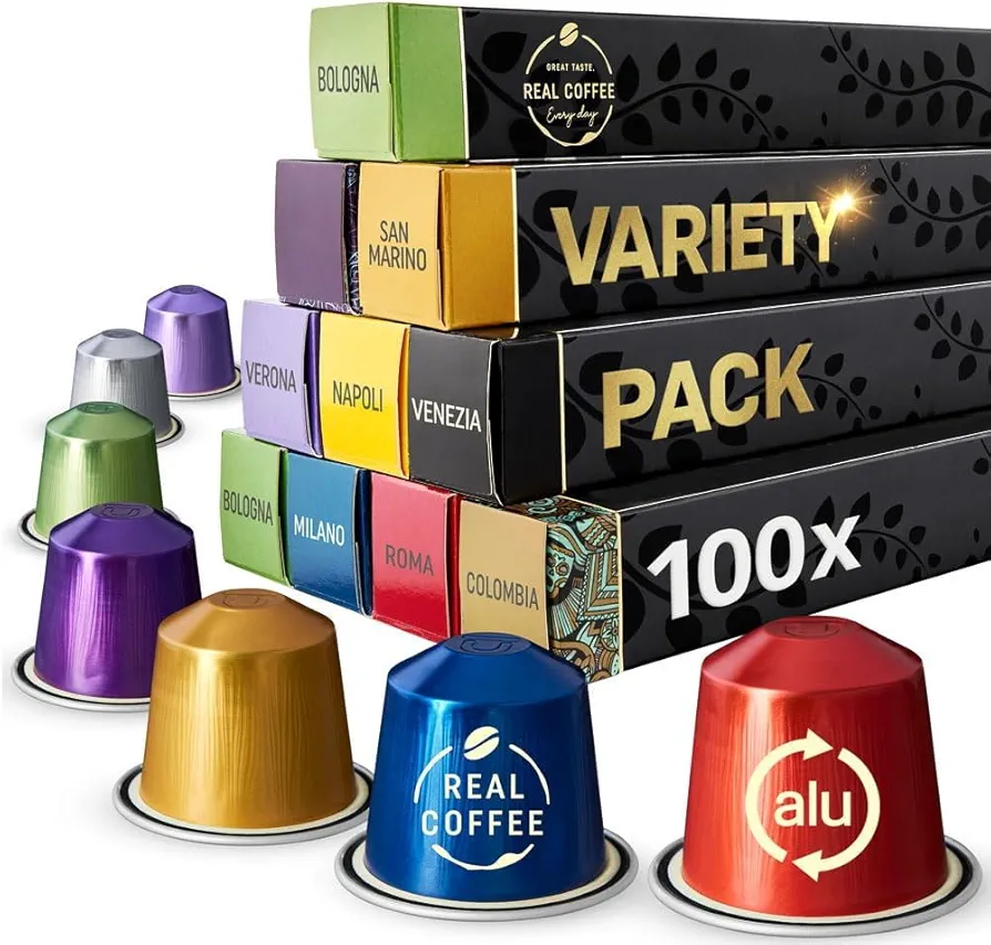 Mixed Variety Pack for Nespresso | 100 Test Winning Aluminum Capsules | 8 Distinctive Italian Flavors | 100% Nespresso Compatible Pods