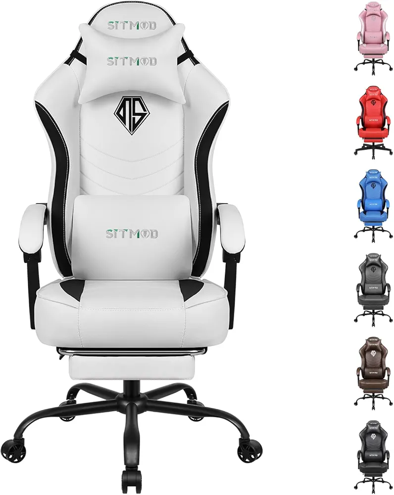 Gaming Chair for Adults, Comfy Gamer Chairs with Footrest and Lumbar Support, Height Adjustable Reclining Heavy Duty Computer Chair for Gaming Room, Living Room and Office