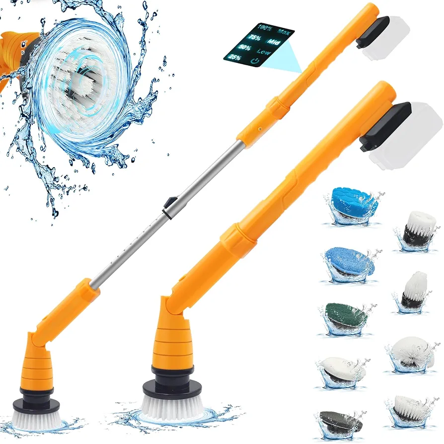 Electric Cleaning Brush for Dewalt 20V Battery,Spin Scrubber 1200RPM MAX with 3 Speed, Adjustable Extension Arm, 8 Replaceable Cleaning Heads - for Tub Tile Wall Floor(Not Included Battery)