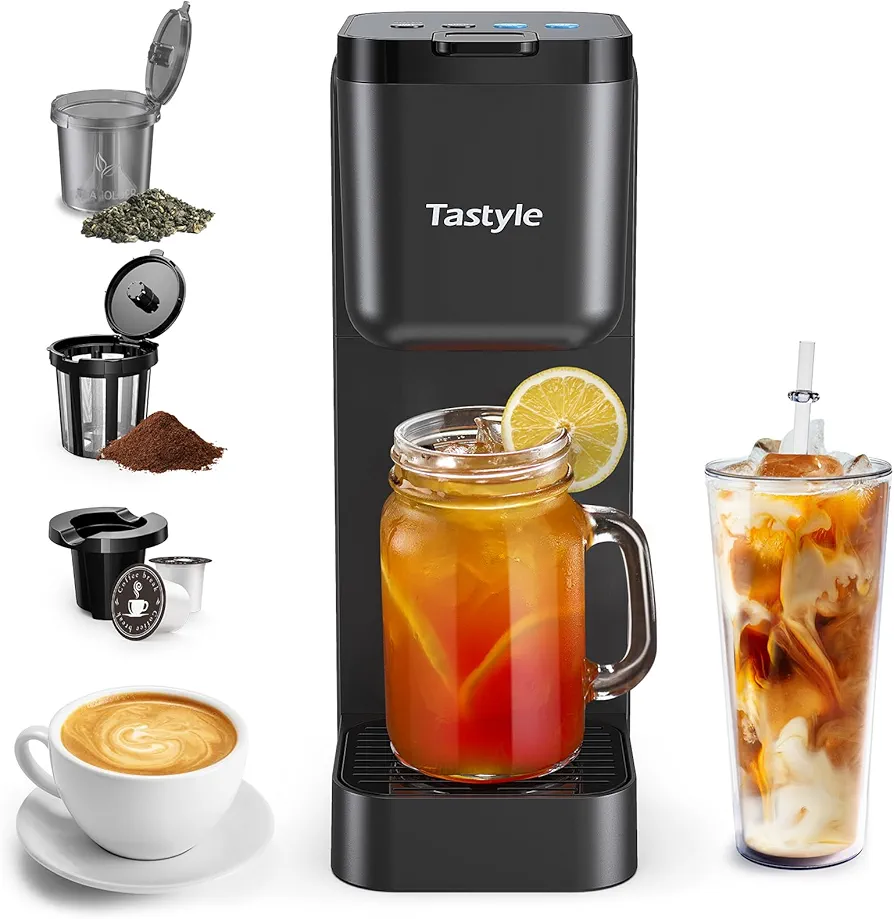 Coffee and Tea Maker with 4 Brew Styles, 3 in 1 Single Serve Brewer for K Cup, Grounds & Tea, Small Coffee Maker for Home, Office, Dorm or RV, Black