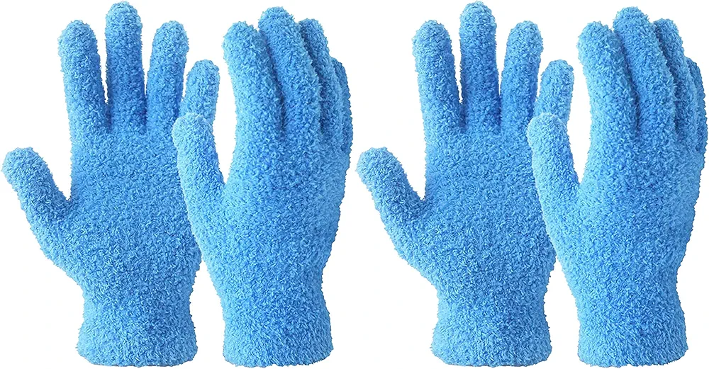 Evridwear Microfiber Dusting Gloves, Dusting Cleaning Glove for Plants, Blinds, Lamps and Small Hard to Reach Corners, 2 Pairs (Blue S/M)