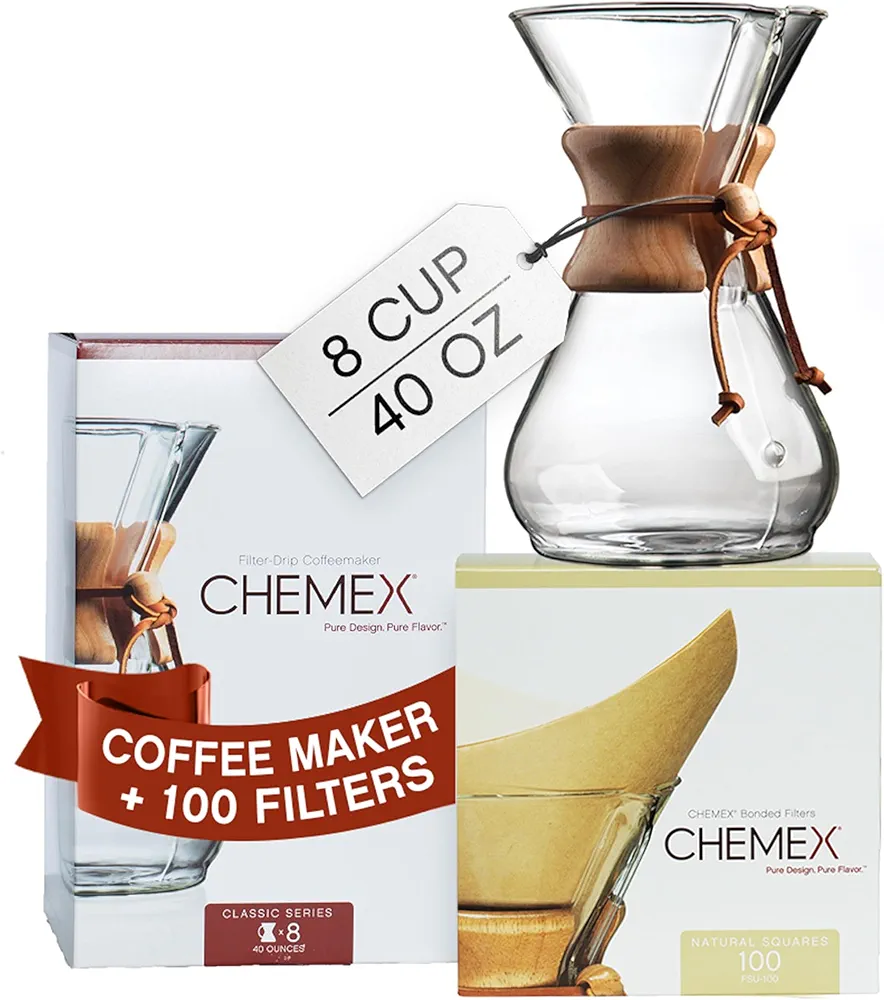 CHEMEX Bundle - 8-Cup Classic Series - 100 ct Square Filters - Exclusive Packaging