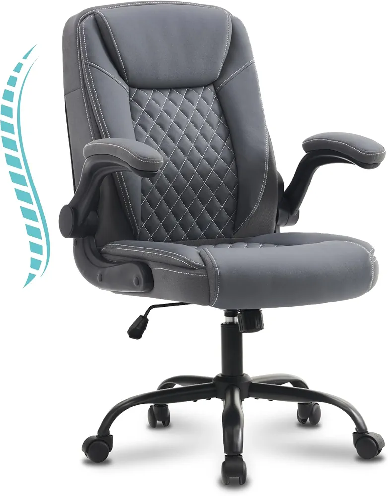 Office Chair Ergonomic Computer Chair with Adjustable Flip-up Armrest,Gaming Chair Executive Breathable Leather Chair Adjustable Swivel Chair with Rocking Function (Elegant Grey)