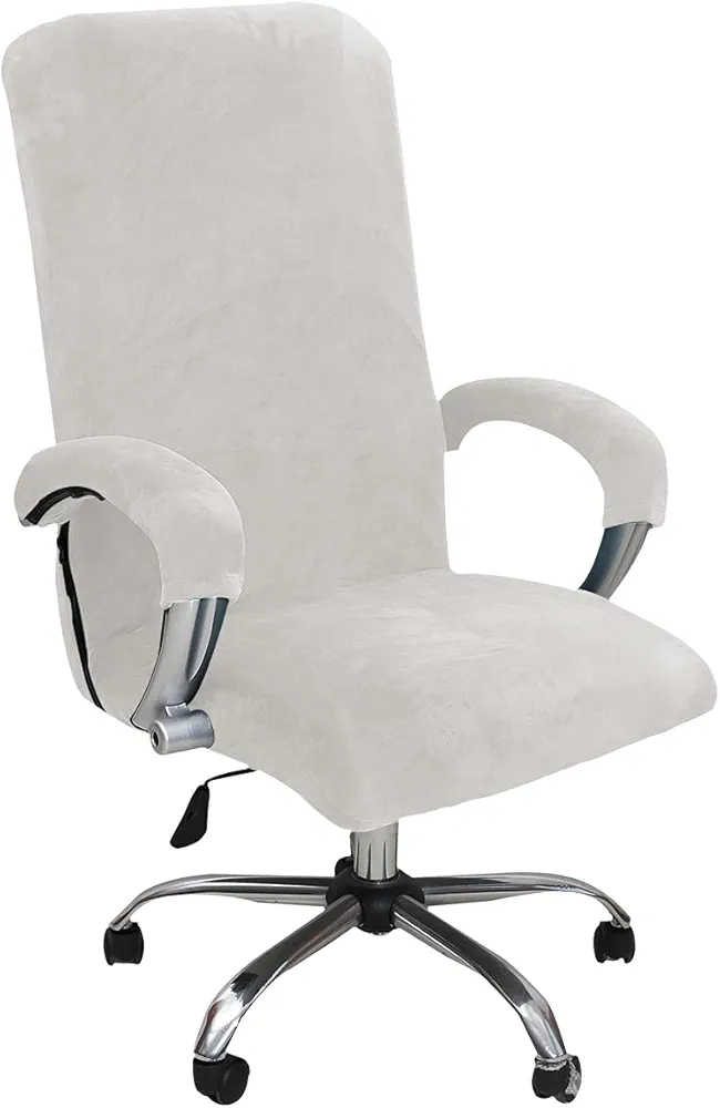 ADPON Velvet Office Chair Cover with Arm Covers Stretch Computer Desk Chair Covers Universal Boss Swivel Chair Covers Gaming Chair Covers (Large,White)