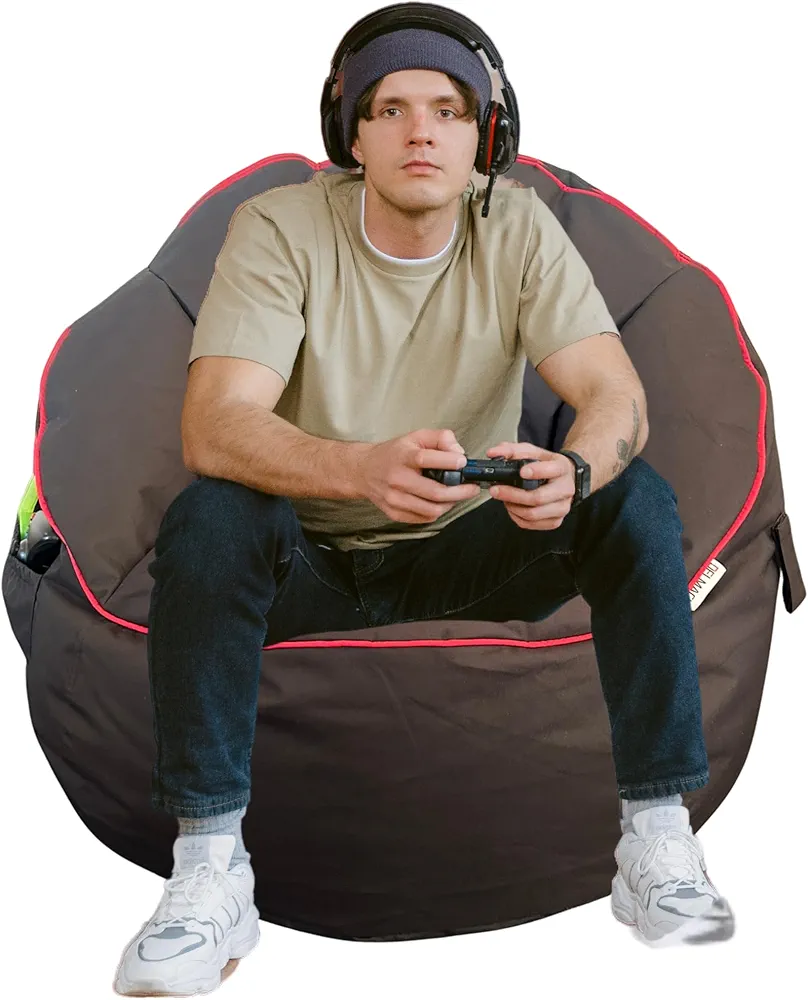 Gaming Bean Bag Chair [Cover ONLY No Filling] - Fun Gaming Sofa - Bean Bag Chairs for Adults and Teens - Dorm Chair - Gamer Beanbag with Storage Pocket - Durable Waterproof 600D PVC Fabric