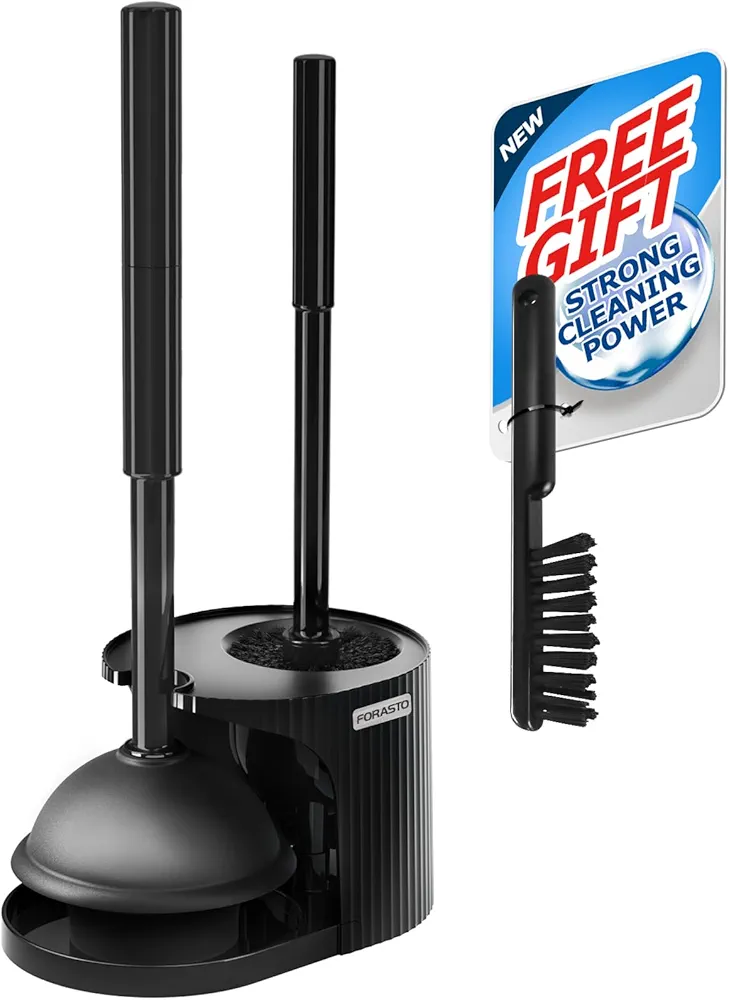 2 in 1 Toilet Plunger and Brush Set,Toilet Bowl Brush Plunger Set,Bathroom Cleaning Tools,Groove Gap Brush,Toilet Brush Plunger Combo,Cleaning Brush,Bathroom Cleaning Supplies,Black
