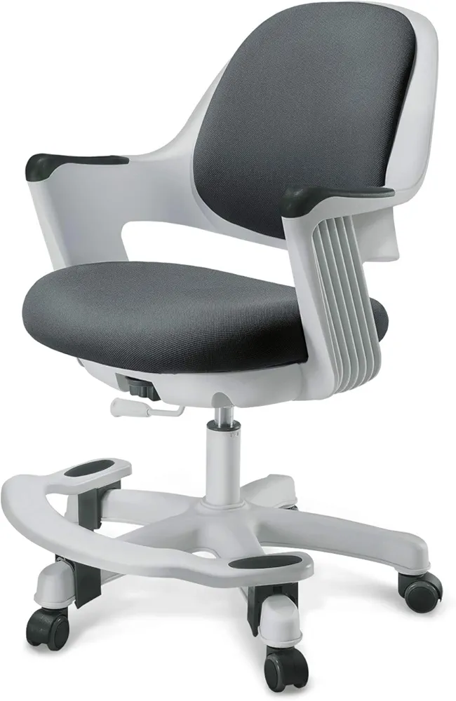 Ergonomic Kids Desk Chair, Lumbar Support Study Desk Task Chair with Footrest, Height Adjustable Seat, Smooth Rolling Wheels for Student and Children, Cyber Gray