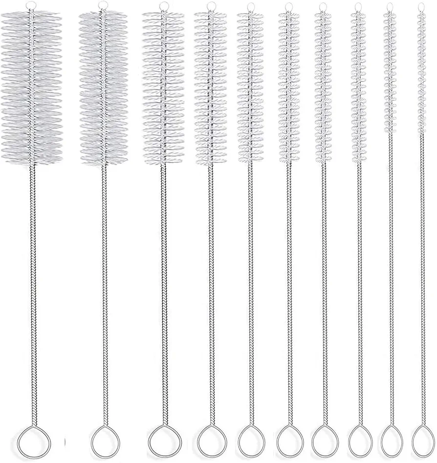 Long Straw Brush, Nylon Pipe Tube Cleaner 8-ihch 10 Different Diameters Set of 10