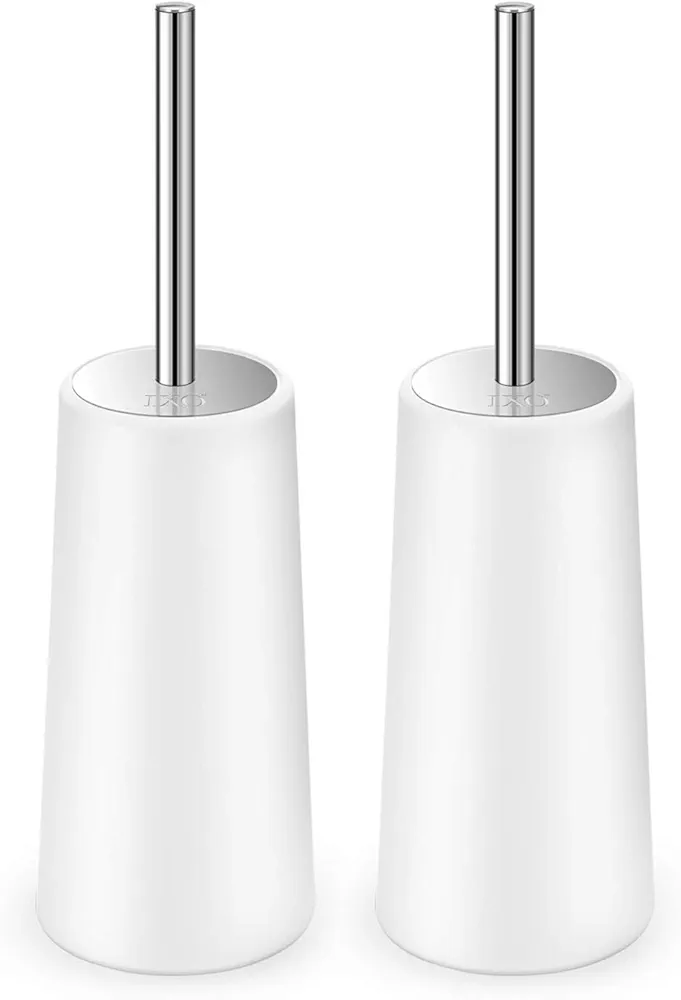 Toilet Brush and Holder, 2 Pack Toilet Brush with 304 Stainless Steel Long Handle, Toilet Bowl Brush for Bathroom Toilet-Ergonomic, Elegant,Durable (White)