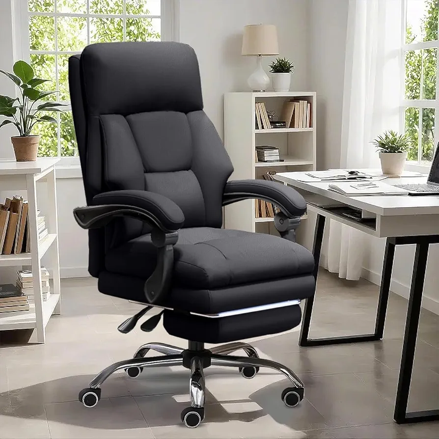 Office Chair Adjustable Height Executive Desk Chair with Foot Rest Comfortable Computer Chair High Back Reclining Gaming Chair Durable Leather Rolling Work Swivel Chairs