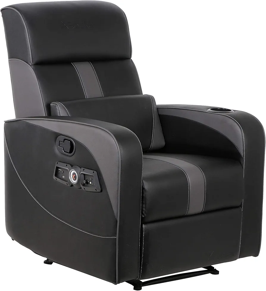 X Rocker Gamma Recliner Gaming Chair, 2.1 Bluetooth Audio System, Headrest Mounted Speakers, Built-in Footrest and Cupholder, 718001, 34.84" x 39.37" x 30.31", Black