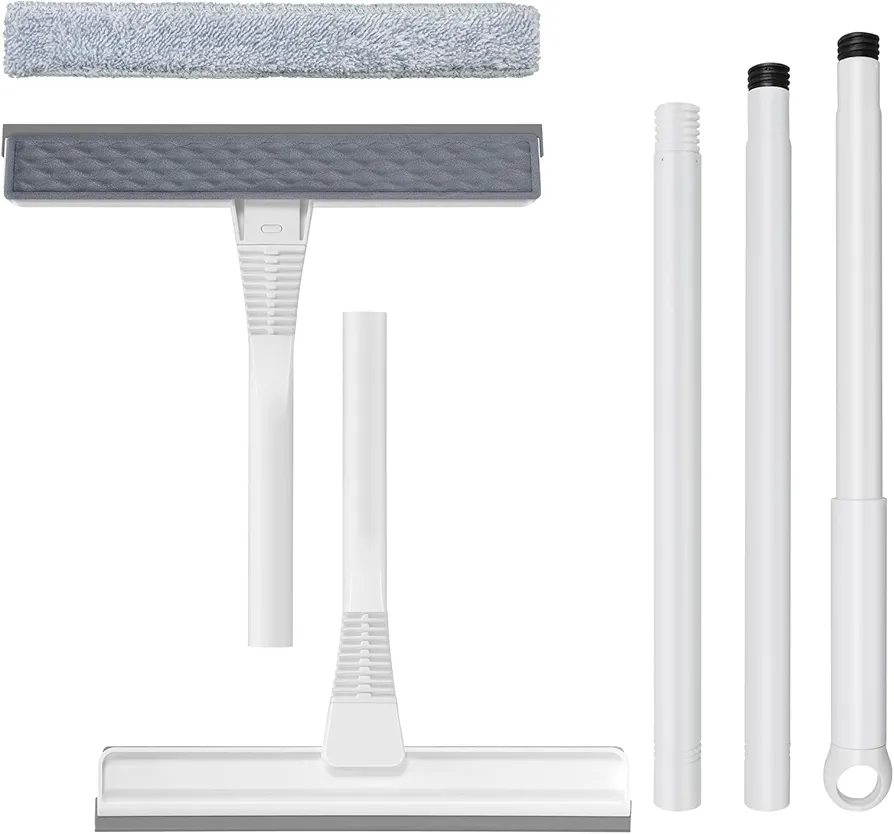 SetSail Window Squeegee, 2-in-1 Small Squeegee for Window Cleaning All-Purpose Compact Size Window Cleaner Tool with 42 Inch Extension Pole Professional Car Window Washing Squeegee Kit for Home