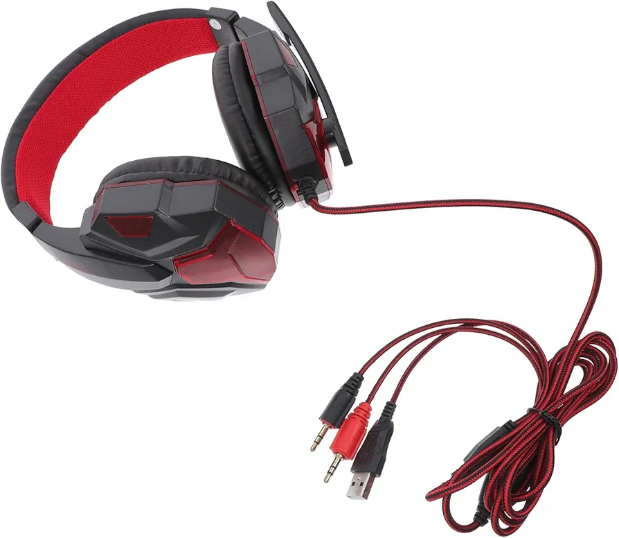 CRAFTHROU Luminous Gaming Headset Ear Pad Headset Gaming Headset On Ear Headset Noise Ear Pad Headphone Headset with Gaming Headset Headsets Abs Red