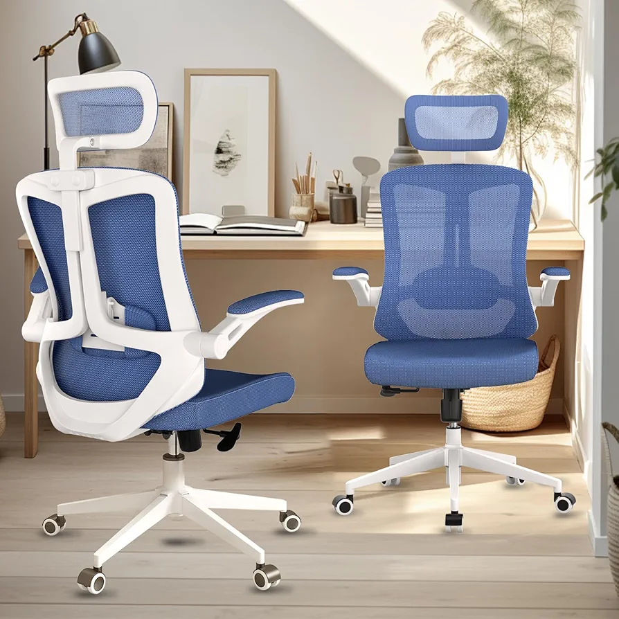 Office Chair with 350LBS Capacity,Ergonomic Comfy Home Desk Chair,High Back Gaming Chair with Wheels,Mesh Computer Chair,Lumbar Support, Adjustable Headrest,Flip-up Armrest