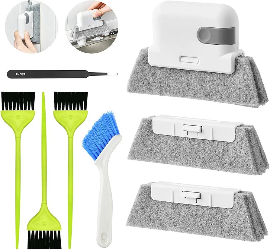 Window Groove Cleaning Brush, 8Pcs Crevice Cleaning Tools Kit, Magic Gap Cleaner for Kitchen/Sinks/Stove/Botter/Window/Sliding Door Track/Keyboard/Car Vents/Air Conditioner, Household Cleaning Tools