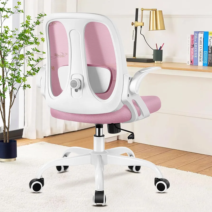 Razzor Office Chair, Ergonomic Computer Desk Chair with Lumbar Support, Breathable Mesh Rolling Swivel Task Chair with Flip-up Armrest and Adjustable Height for Home Office - Pink
